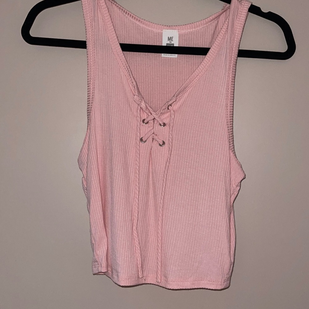 Pink ribbed tied up crop top
